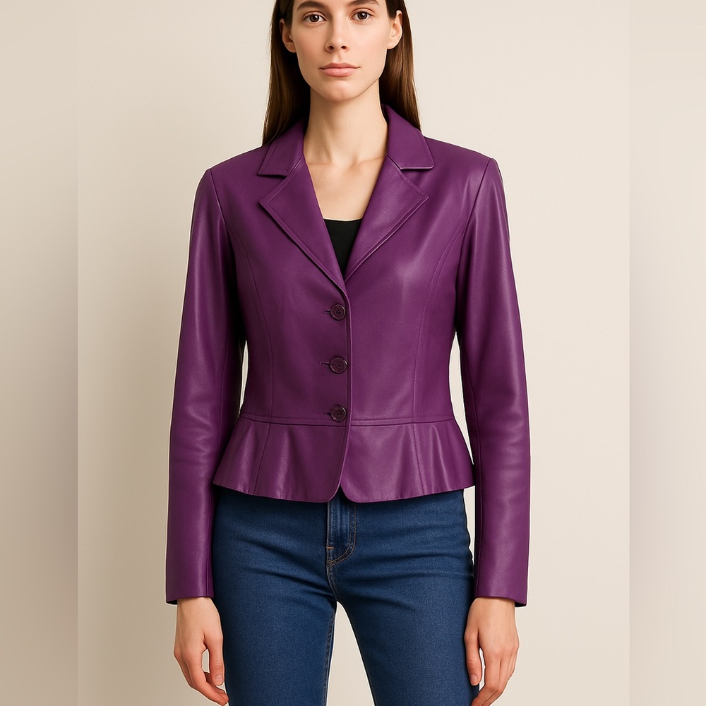 🔥 JUST IN 🔥 Bagatelle Genuine Leather Peplum Jacket — Purple — Size 12